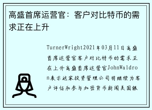 高盛首席运营官：客户对比特币的需求正在上升 