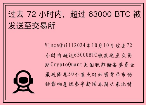 过去 72 小时内，超过 63000 BTC 被发送至交易所 