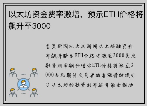 以太坊资金费率激增，预示ETH价格将飙升至3000